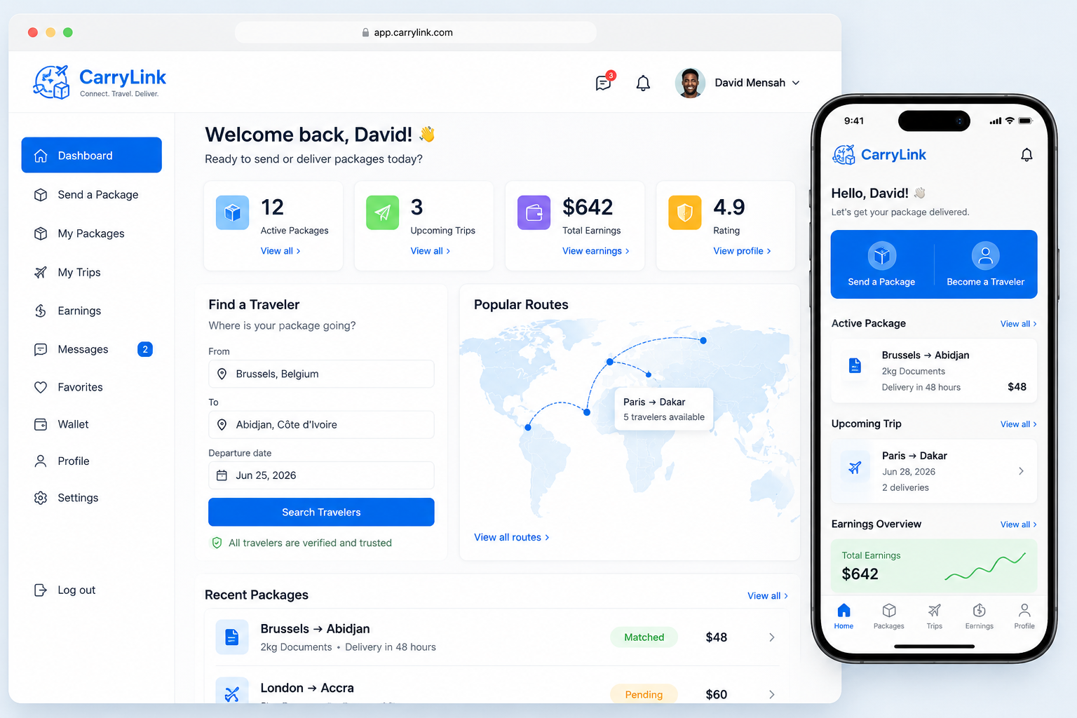 CarryLink dashboard preview